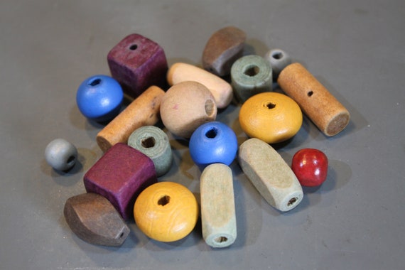 Only One Lot, Clearance Lot Sale 19 Pcs, Assorted Wood Beads, Craft Supplies,  Sewing, Knitting, Crocheting 