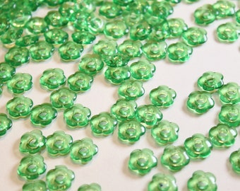 Venta de lote de despeje, 100 piezas, Vintage 80s viejo stock verde flor verde disco perlas, poliéster transparente - 11 mm, joyería craft suppy