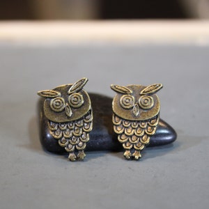 Vintage Cute Antiqued Bronze Owl Stud Earrings, Vintage Love