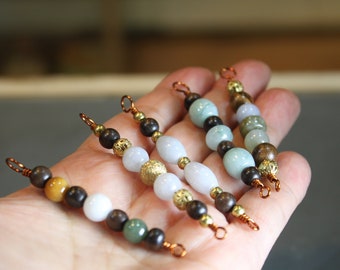 5 unids lote venta, jadeita jadeesita cuentas, Vintage 80s, embelesados a mano colgantes colgantes conectores, joyería artículos de artesanía