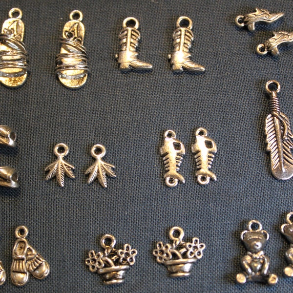 Clearance Lot Sale 10 pairs, Bulk Vintage Silver Charm Lot Tibetan Silver, Jewelry Craft Supplies, TS0720