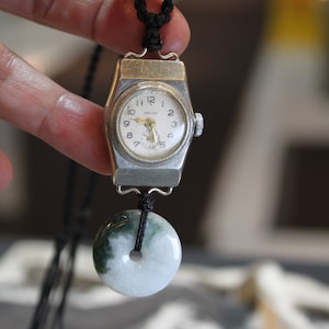 Special VINTAGE 80s JADE Safety Circle Donut Pendant Necklace Burma Jadeite Genuine, Vintage Watch, Gift for her, Gift for him