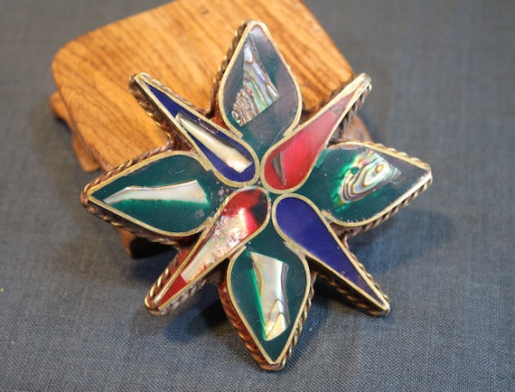 Vintage Handmade Shell Star Shaped Brass Belt Buckle  display picture 1