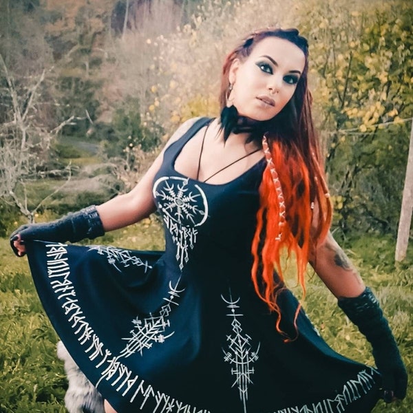 Norse dress, Viking dress, Norse Dreamcatcher Dress, Viking Amulet, Runes dress, Nordic Dress, Pagan clothing, Norse Wedding, Viking Wedding