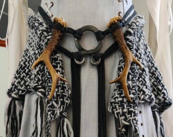 Handwoven Viking Wedding Shawl, Pagan Gray Witch LARP Cape