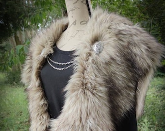 Barbarian Fur Viking Shoulder Mantle, Brooches Included