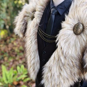 Wild Wolf Vegan Fur Viking Mantle with Brooches, Barbarian Edition image 8