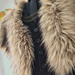 Wild Wolf Vegan Fur Viking Mantle with Brooches, Barbarian Edition image 7