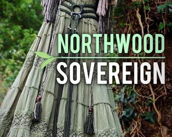 Northwood Sovereign Wedding Set – Pagan Forest Bride Dress, Norse Handfasting Gown, Sage Green Alternative Bridal Outfit