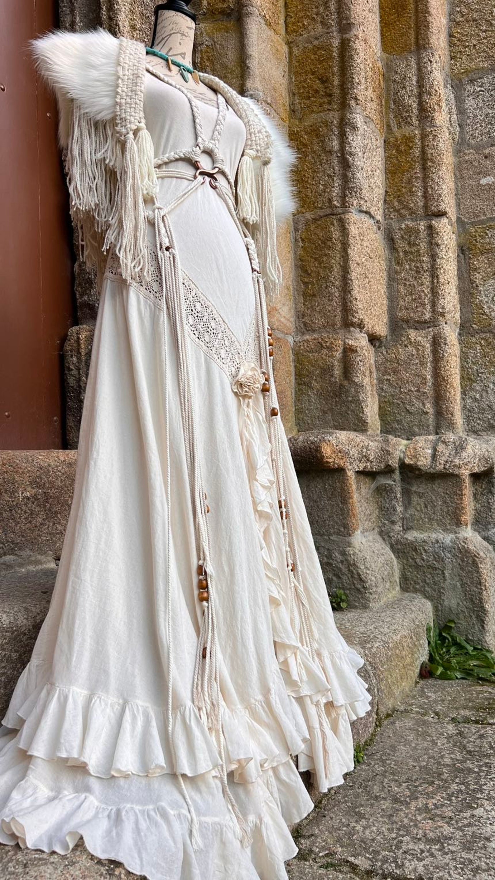 Tribal Witch Wedding Dress Set: Nordic Pagan Handfasting Gown, Norse Tribal Witch Wedding Dress Set: Nordic Pagan Handfasting Gown, Norse