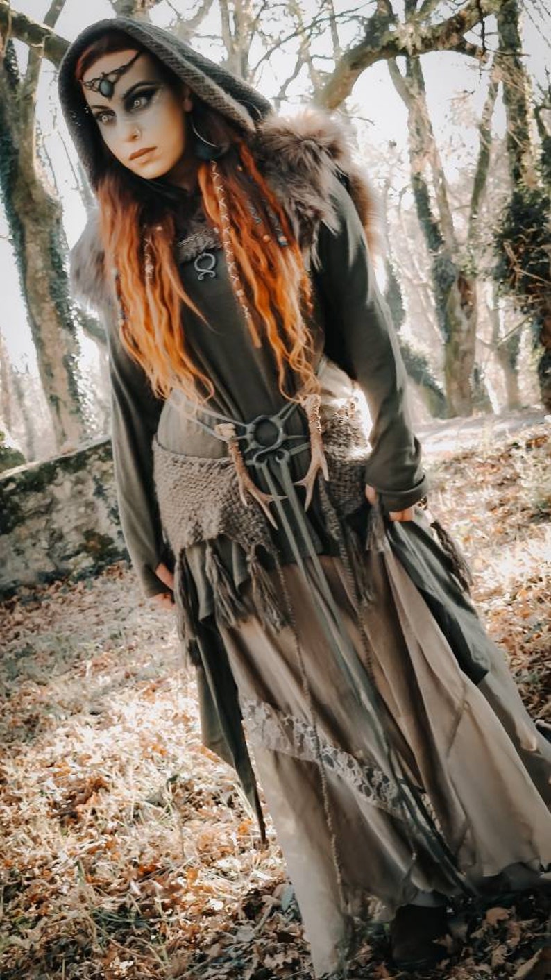 Viking Hood, Norse Hood, Forest Witch Hood, Handwoven Hood, Big Sized Hood, Celtic Hood, Pagan Wedding, Viking Wedding, Celtic Wedding, Larp image 9