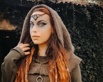 Handwoven Forest Witch Hood, Pagan Celtic Larp Costume, Oversized hoodie