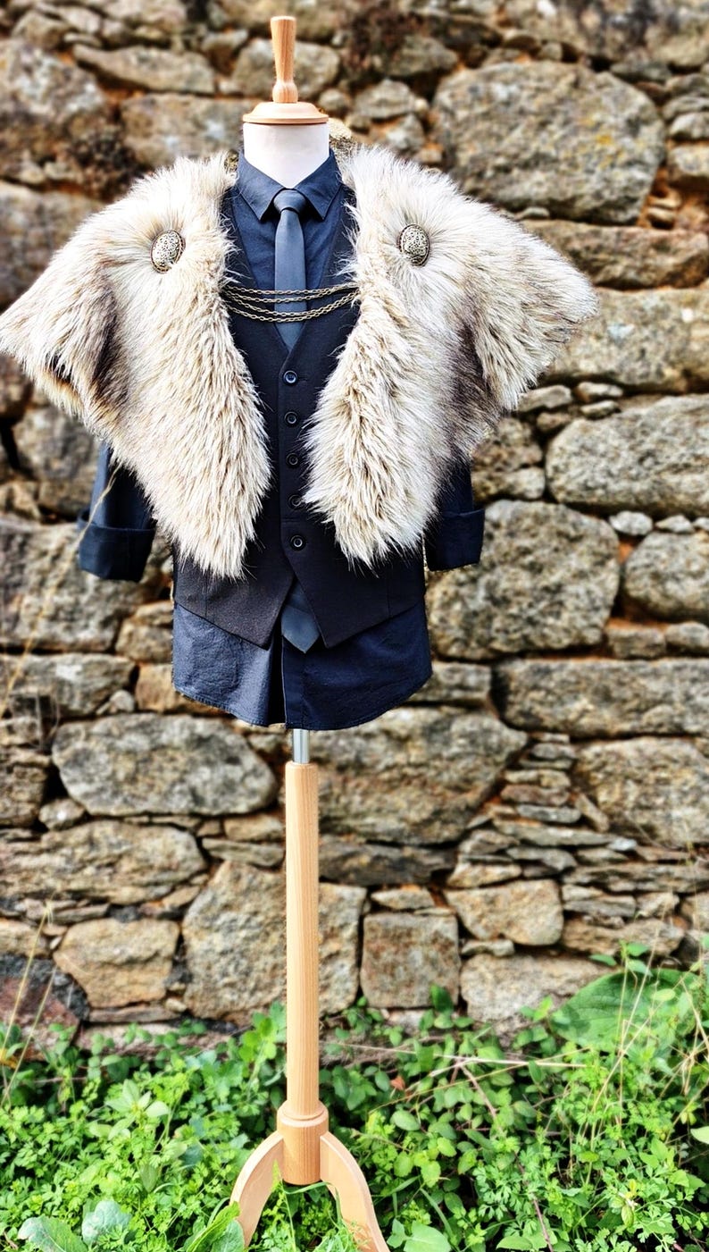 Wild Wolf Vegan Fur Viking Mantle with Brooches, Barbarian Edition image 5