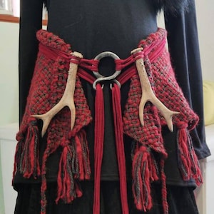 Celtic Wedding Shawl, Viking Wedding, Pagan Wedding Shawl,  Fire Witch, Tribal Fusion Shawl, Larp Wedding, Handwoven Shawl, Troll Cross Belt