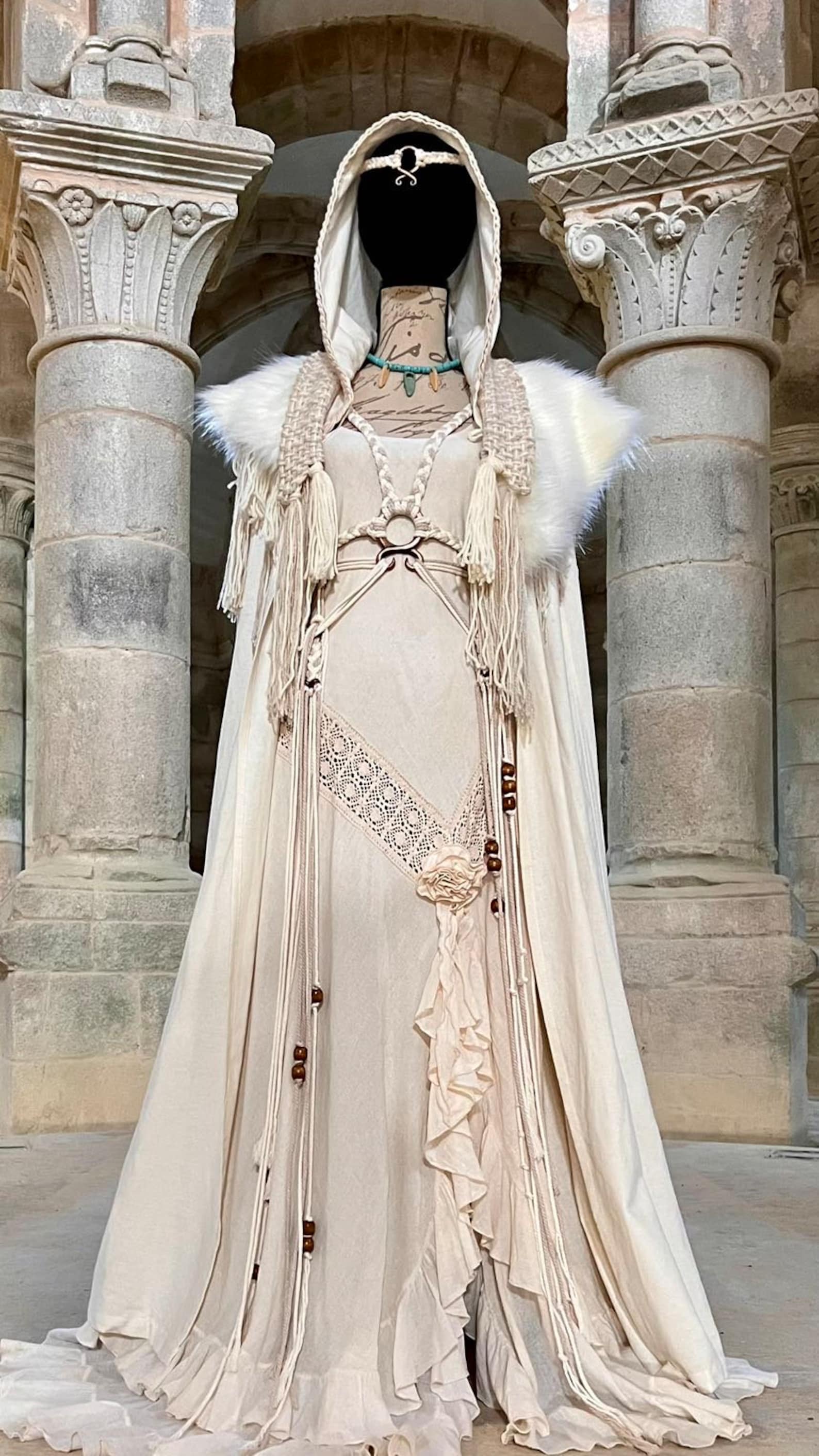 Tribal Witch Wedding Dress Set: Nordic Pagan Handfasting Gown, Norse Tribal Witch Wedding Dress Set: Nordic Pagan Handfasting Gown, Norse