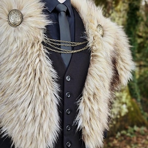 Wild Wolf Vegan Fur Viking Mantle with Brooches, Barbarian Edition image 4