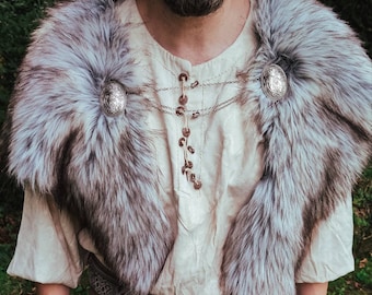 Custom Barbarian Fur Mantle with Viking Brooches