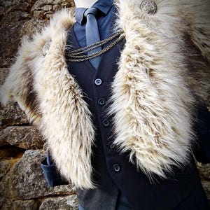 Wild Wolf Vegan Fur Viking Mantle with Brooches, Barbarian Edition image 10