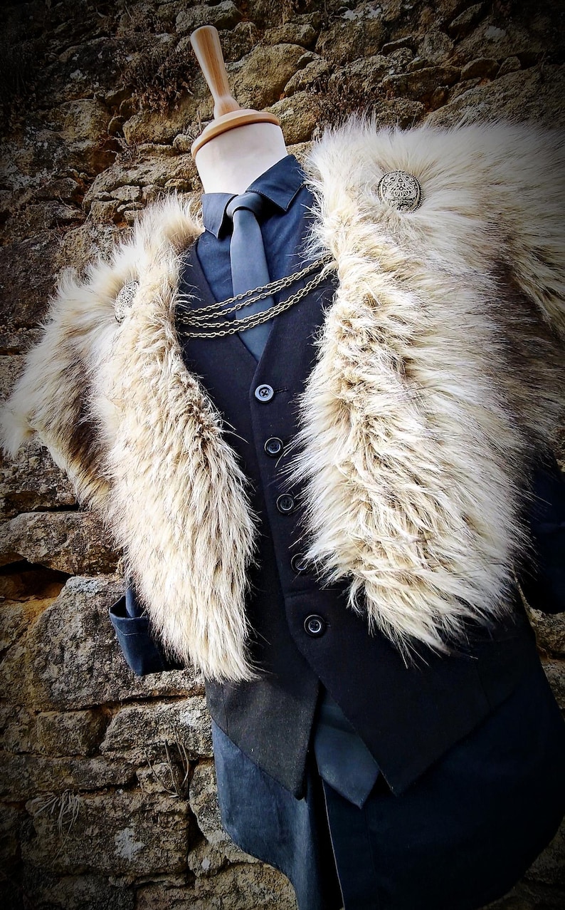 Wild Wolf Vegan Fur Viking Mantle with Brooches, Barbarian Edition image 10