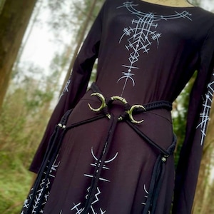 Viking dress, ONLY DRESS in Black Solid, Norse dress, long sleeve Dress,  Norse midi dress, Casual Viking Dress, Runes dress, Modern Viking