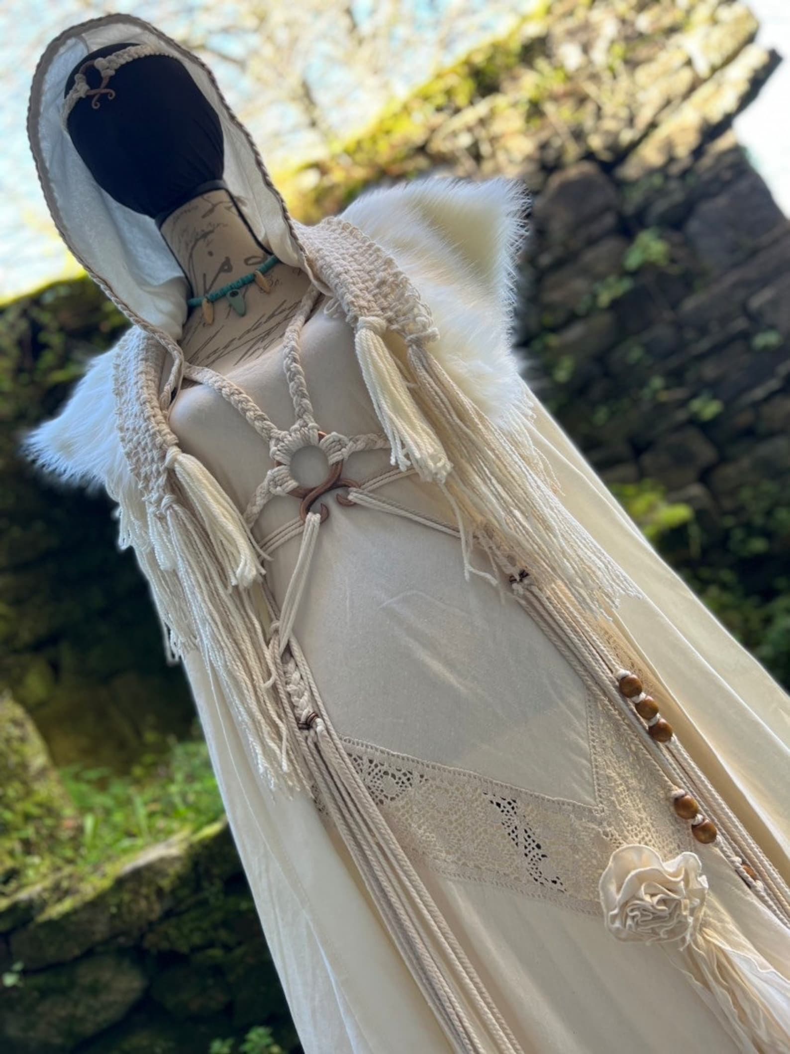 Tribal Witch Wedding Dress Set: Nordic Pagan Handfasting Gown, Norse Tribal Witch Wedding Dress Set: Nordic Pagan Handfasting Gown, Norse