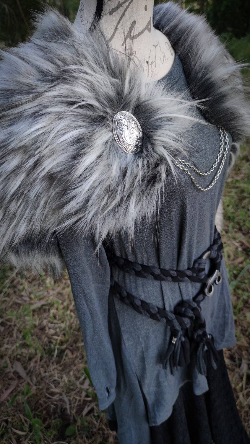 Gray Wolf Vegan Fur Viking Mantle: Norse Wedding Shawl With