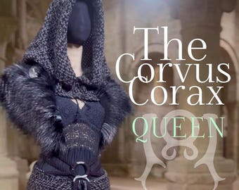 Corvus Corax Set for Shalyn, Shaman Shawl, Hood and Fur mantle