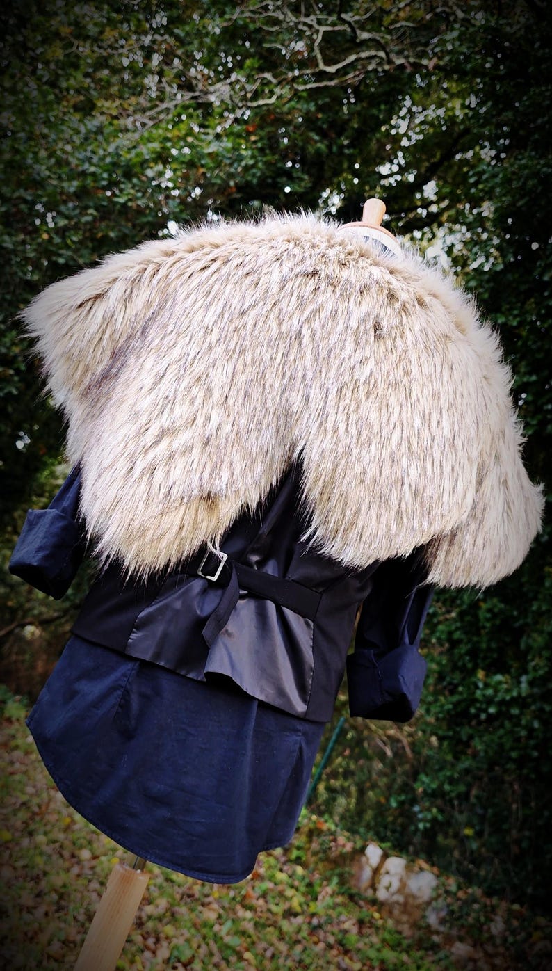 Wild Wolf Vegan Fur Viking Mantle with Brooches, Barbarian Edition image 11