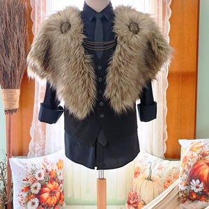 Wild Wolf Vegan Fur Viking Mantle with Brooches, Barbarian Edition image 6