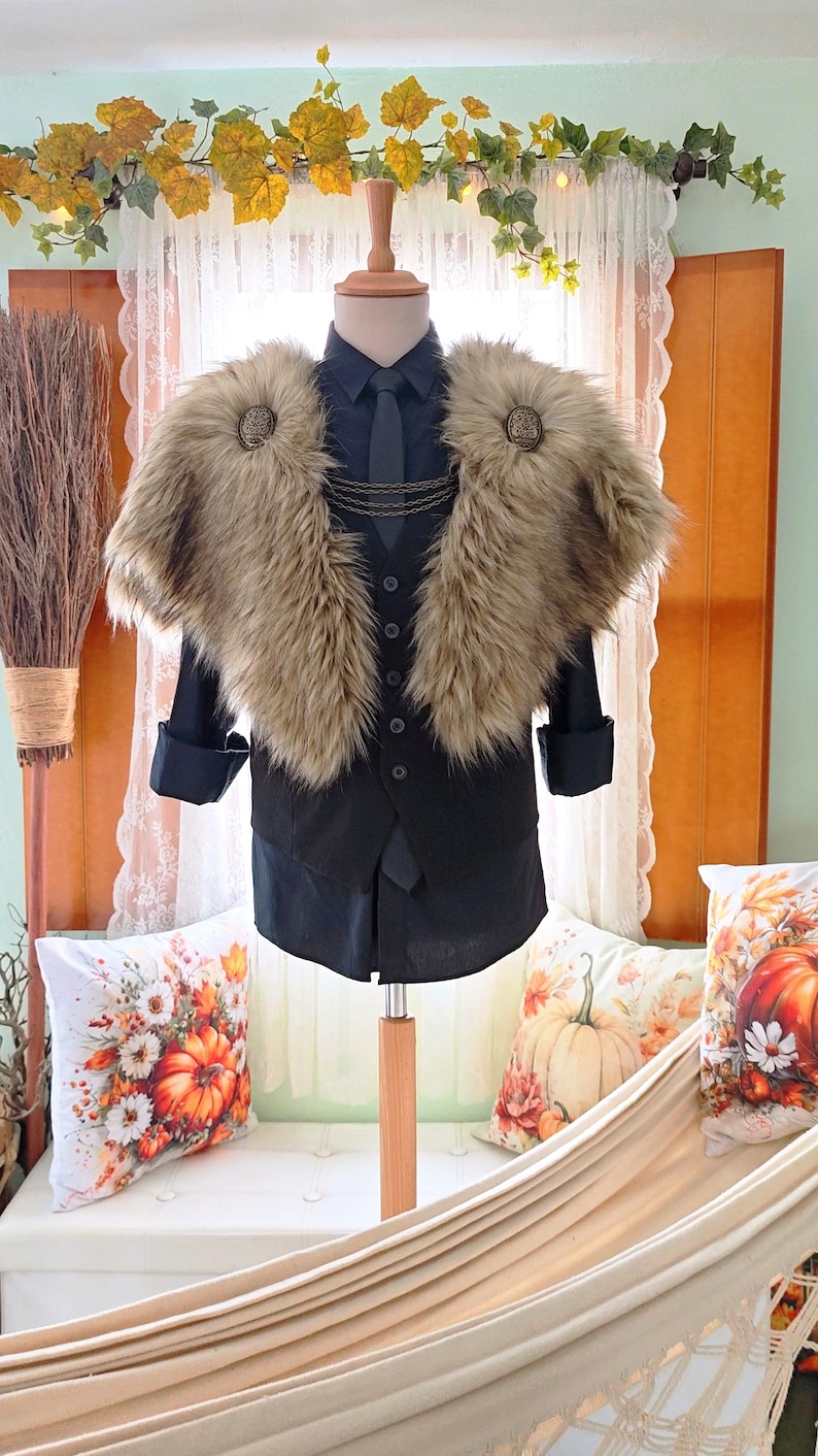 Wild Wolf Vegan Fur Viking Mantle with Brooches, Barbarian Edition image 6