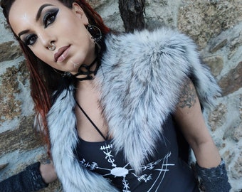 Norse Fur Viking Shoulder Cape with Brooches, Norse Wedding Mantle