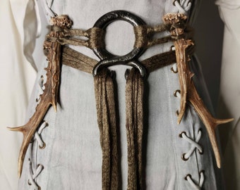 Norse Witch Belt: Viking Pagan Amulet with Antlers