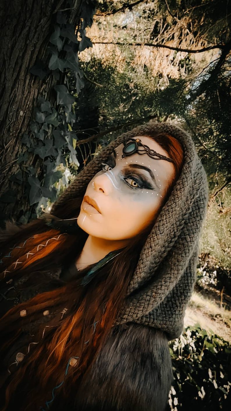 Viking Hood, Norse Hood, Forest Witch Hood, Handwoven Hood, Big Sized Hood, Celtic Hood, Pagan Wedding, Viking Wedding, Celtic Wedding, Larp image 2