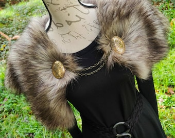 Nordic Fur, Viking Shoulder Mantle: Norse Wedding Shawl with Brooches