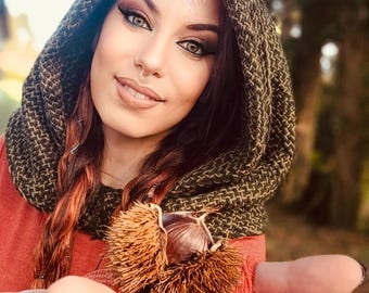 Handwoven Forest Green Hood, Web of Wyrd Norse Capelet