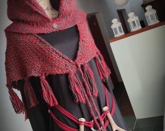 Handwoven Fire Witch Hood, Norse hoodie,  Nordic Style Costume