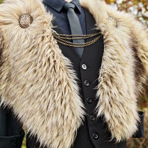 Wild Wolf Vegan Fur Viking Mantle with Brooches, Barbarian Edition image 2