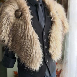 Wild Wolf Vegan Fur Viking Mantle with Brooches, Barbarian Edition image 1