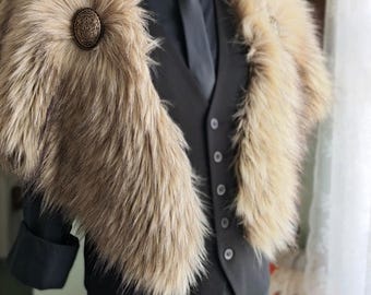 Wild Wolf Vegan Fur Viking Mantle with Brooches, Barbarian Edition