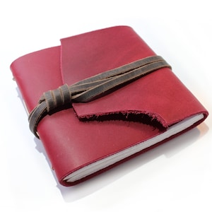 Handmade Square Red Leather Journal: Blank Sketchbook