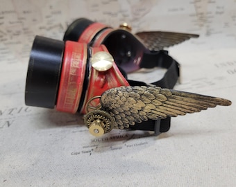 Steampunk Winged Red/Gold Valkyrie Goggles with Aluminum Extension Rings