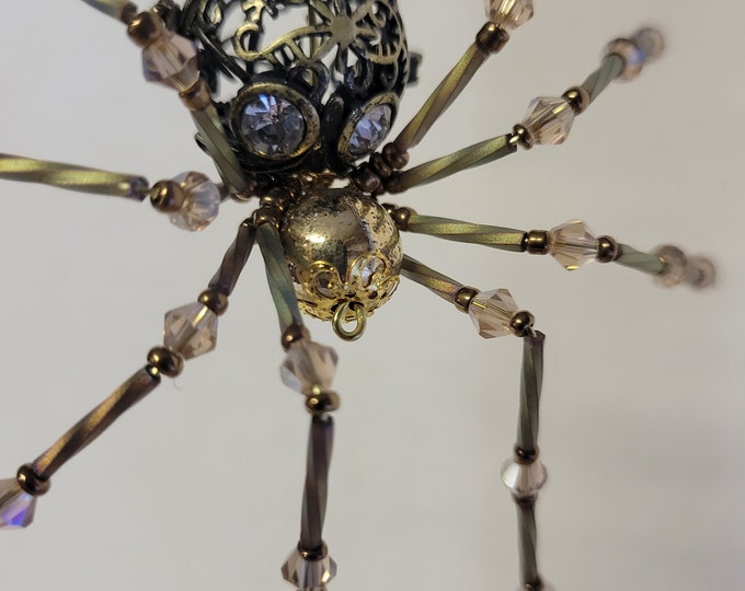 Steampunk/Christmas Decorative Bejeweled Brass Spider