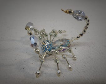 Steampunk Beaded Silver/Blue Crystalline Scorpion