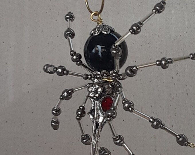 Steampunk Raven Skull/Plague Dr. Pewter Beaded Spider