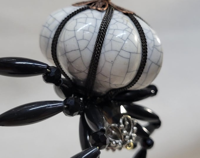 Extra Large Steampunk Black and White Ceramic Drawer Pull Spider