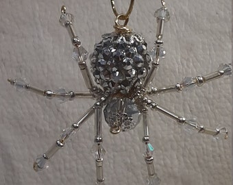 Steampunk/Christmas Silver Jeweled Beaded Spider