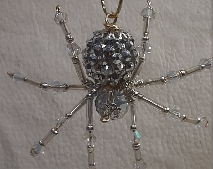 Steampunk/Christmas Silver Jeweled Beaded Spider