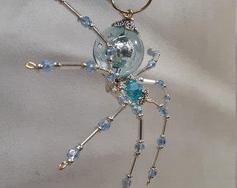 Steampunk/Christmas Dew Drop Crystalline Blue Ice Spider