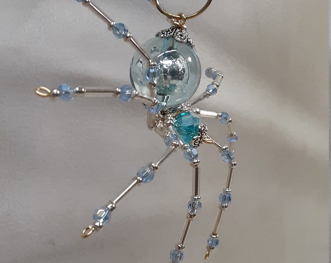 Steampunk/Christmas Dew Drop Crystalline Blue Ice Spider