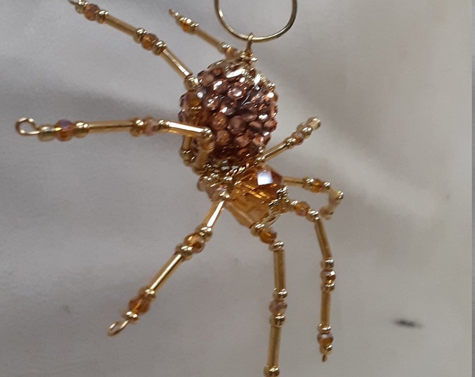 Steampunk/Christmas Rose Gold Jeweled Beaded Dew Drop Spider